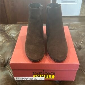 Vaneli Dark Brown Suede Ankle Booties